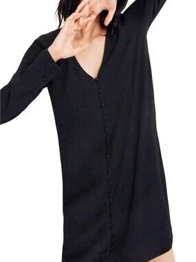 Madewell Heather Long Sleeve Button Black Dress 2021 Crepe V Neck Size M